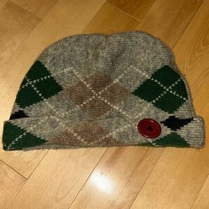 Handmade Upcycled Wool Hat with Button Detail